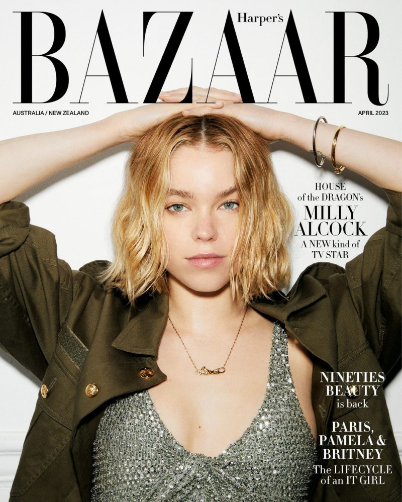 Milly Alcock featured on the Harper\'s Bazaar Australia cover from April 2023