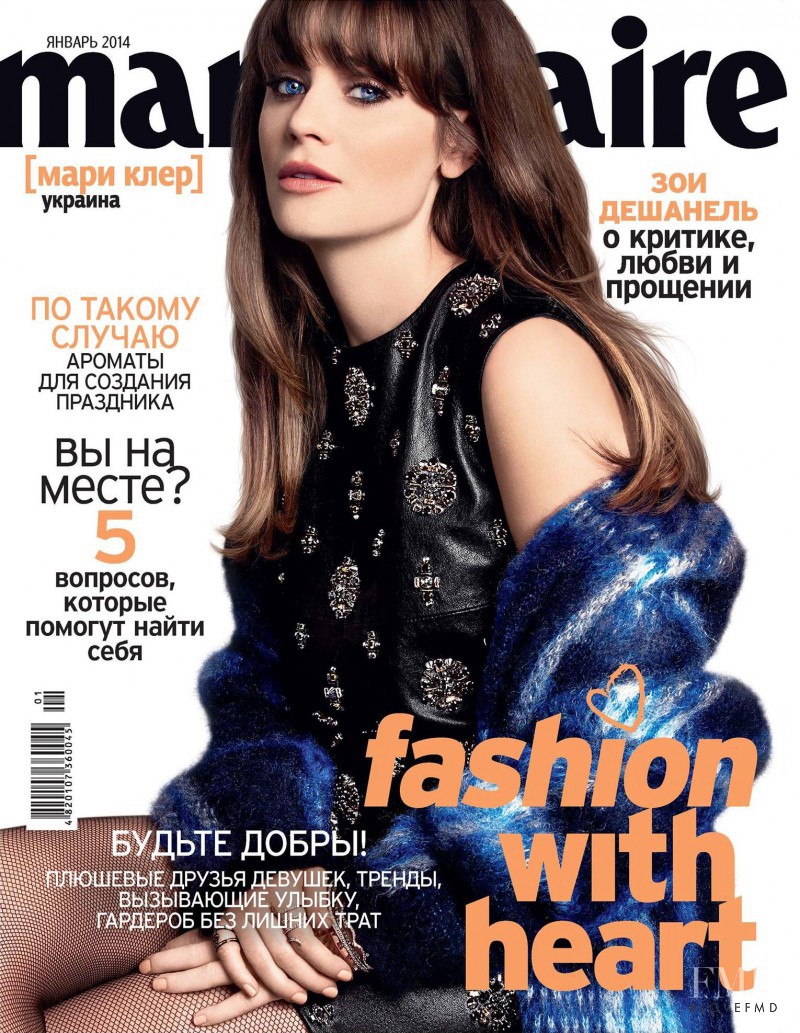 Zooey Deschanel featured on the Marie Claire Ukraine cover from January 2014