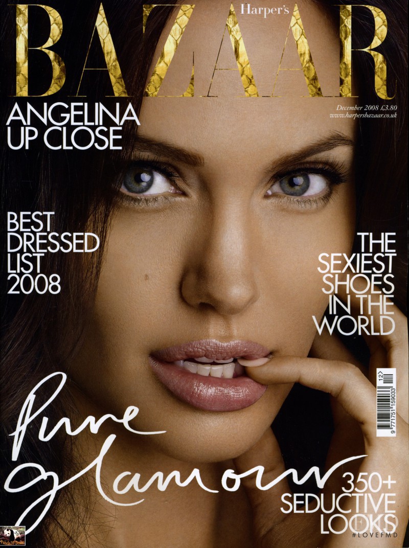 Angelina Jolie featured on the Harper\'s Bazaar UK cover from December 2008