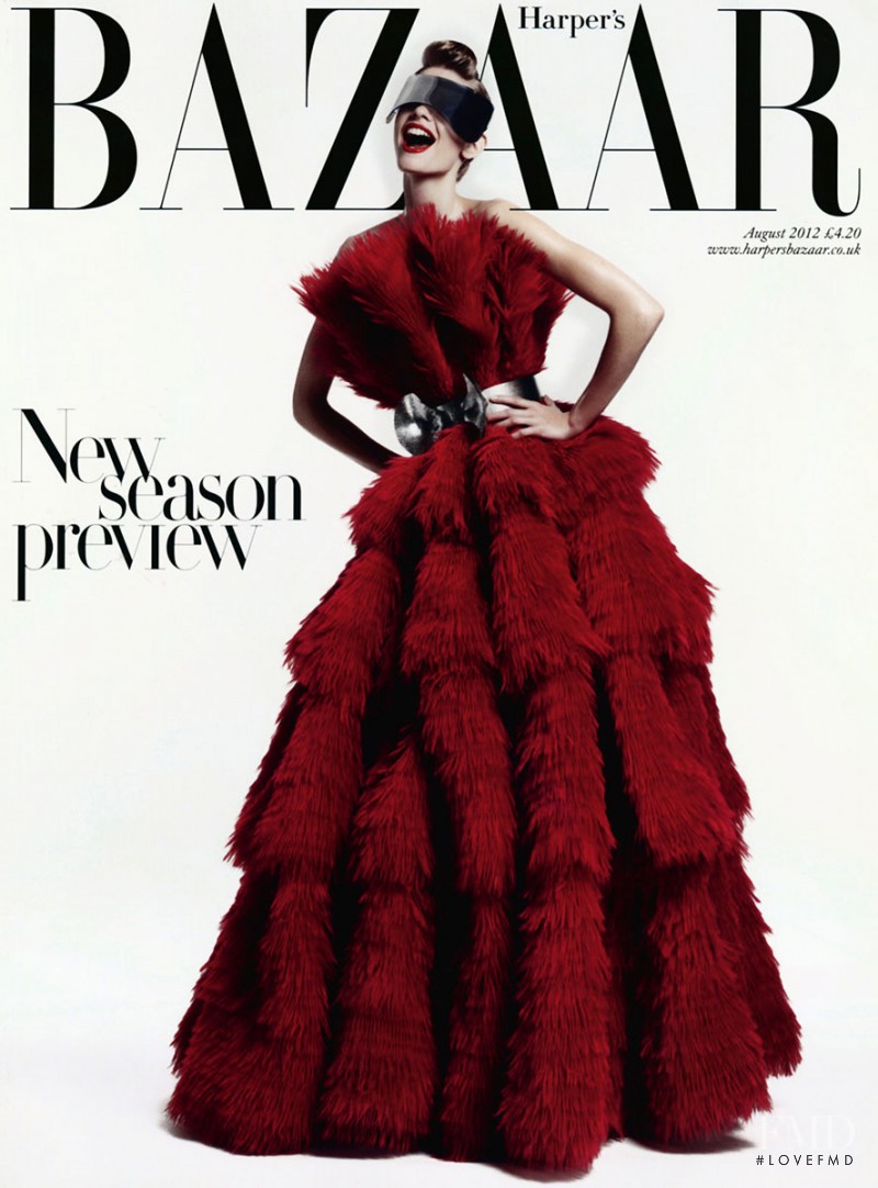 Julia Stegner featured on the Harper\'s Bazaar UK cover from August 2012