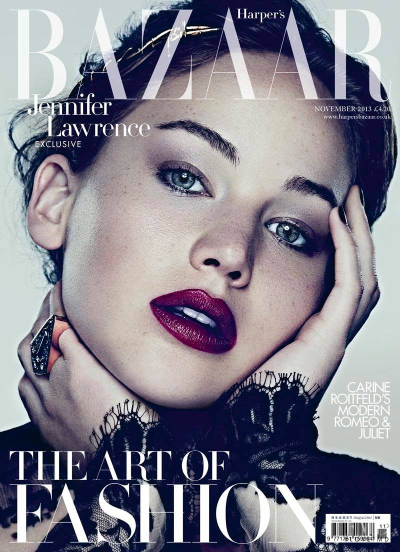 Jennifer Lawrence featured on the Harper\'s Bazaar UK cover from November 2013