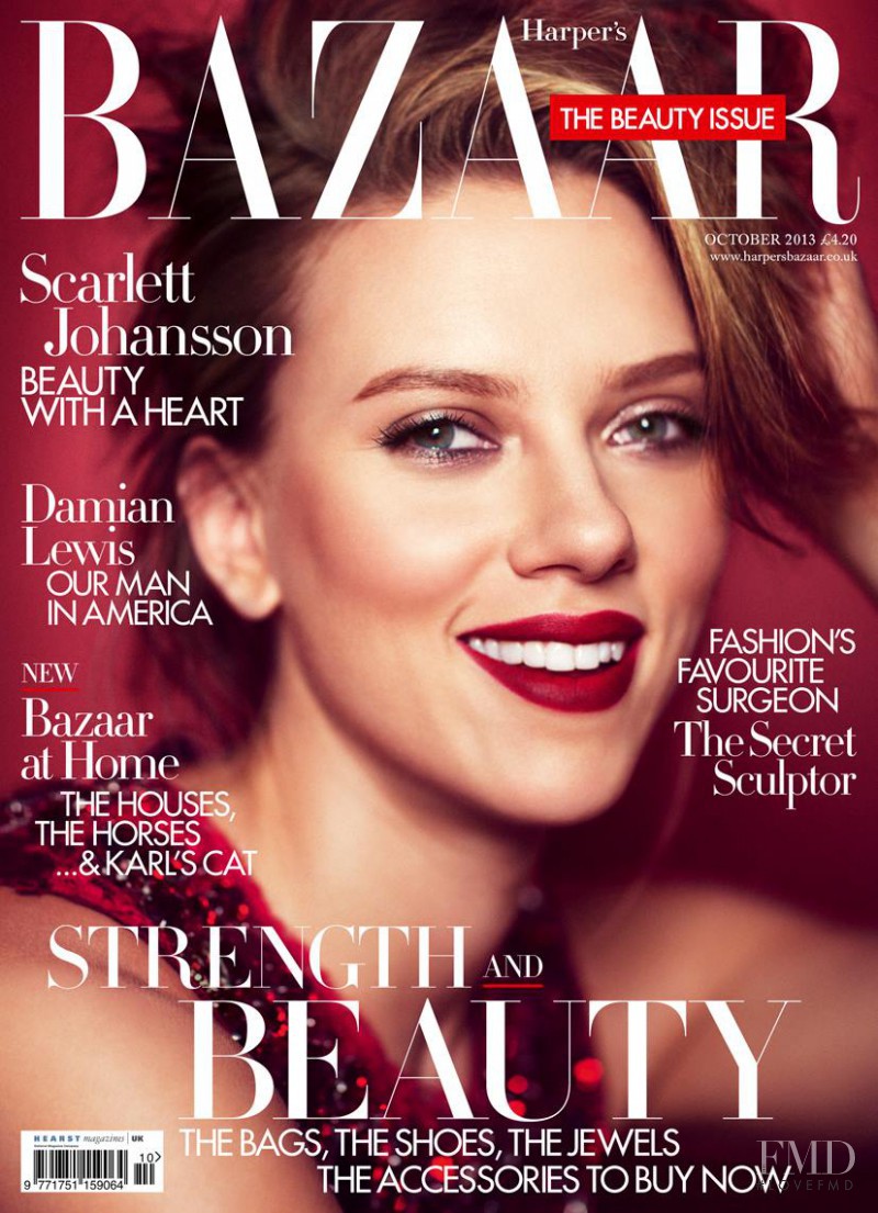 Scarlett Johansson featured on the Harper\'s Bazaar UK cover from October 2013