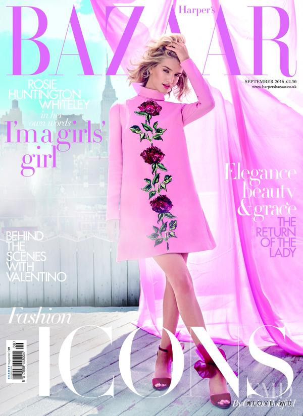 Rosie Huntington-Whiteley featured on the Harper\'s Bazaar UK cover from September 2015
