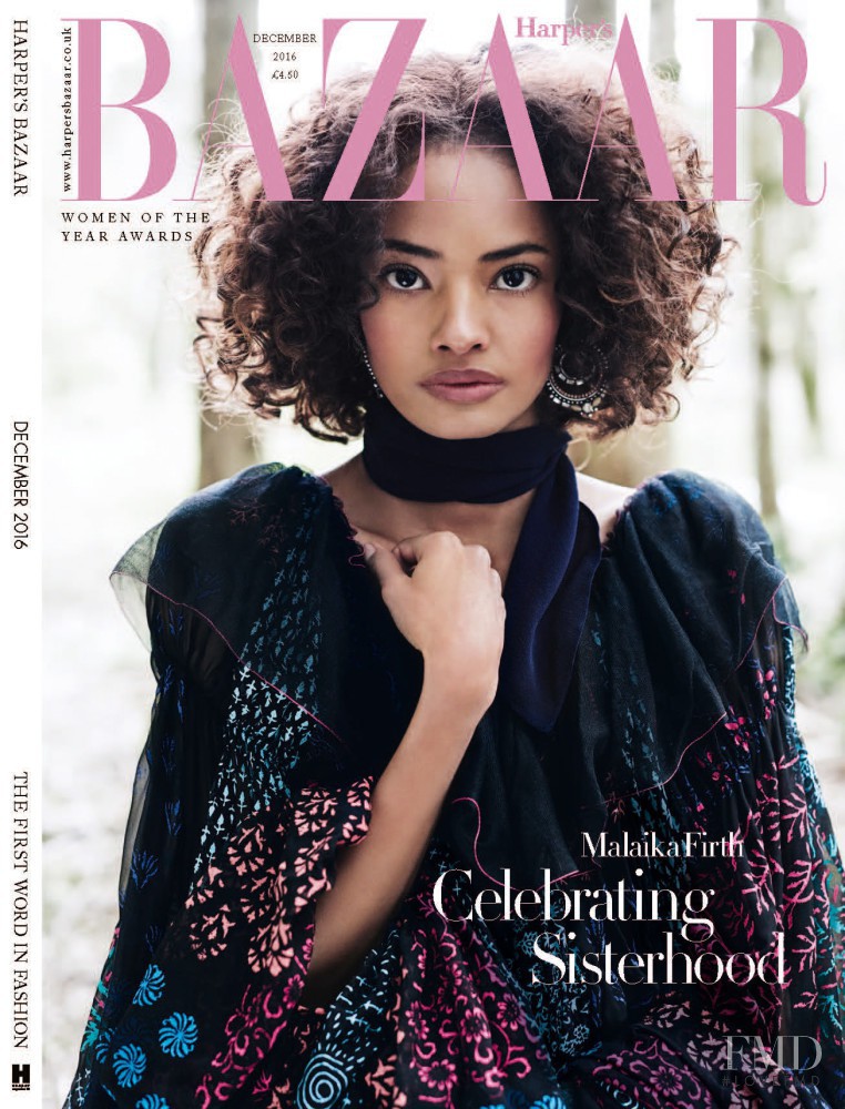 Malaika Firth featured on the Harper\'s Bazaar UK cover from December 2016