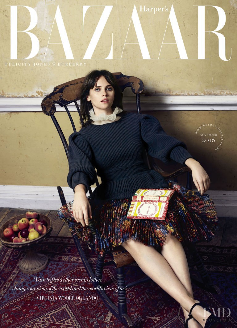 Felicity Jones featured on the Harper\'s Bazaar UK cover from November 2016