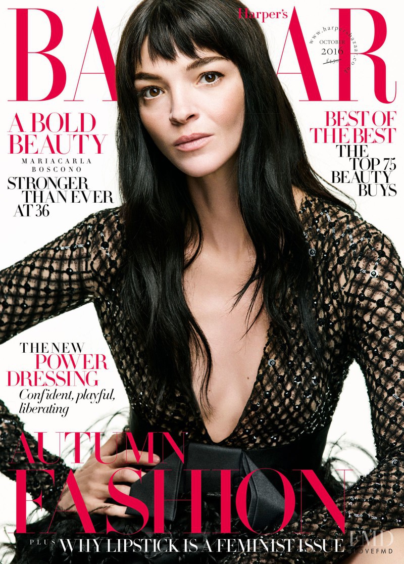 Mariacarla Boscono featured on the Harper\'s Bazaar UK cover from October 2016