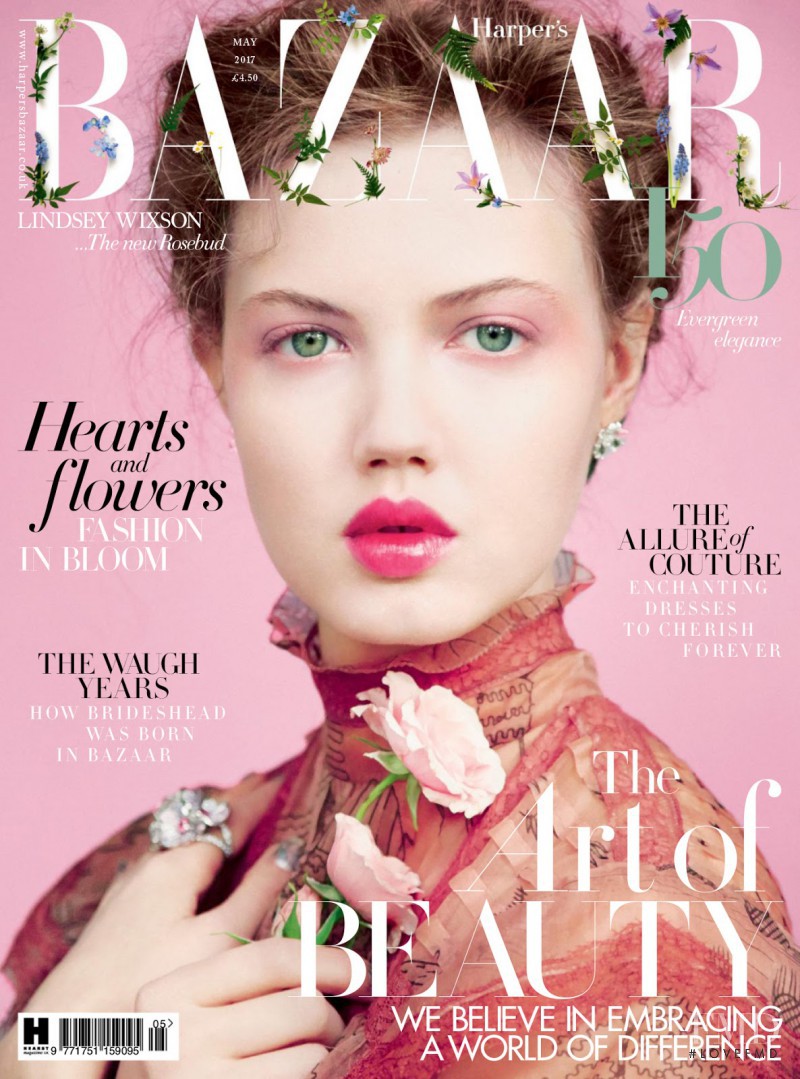 Lindsey Wixson featured on the Harper\'s Bazaar UK cover from May 2017