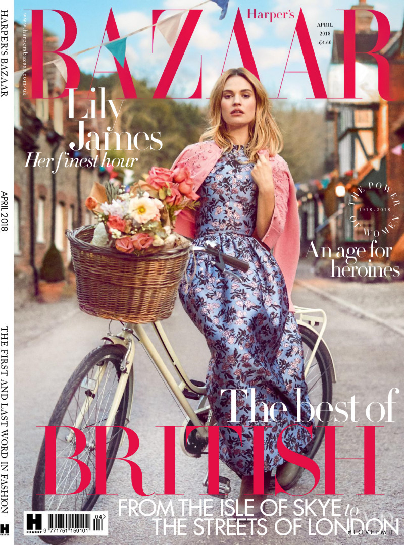 Lily James featured on the Harper\'s Bazaar UK cover from April 2018