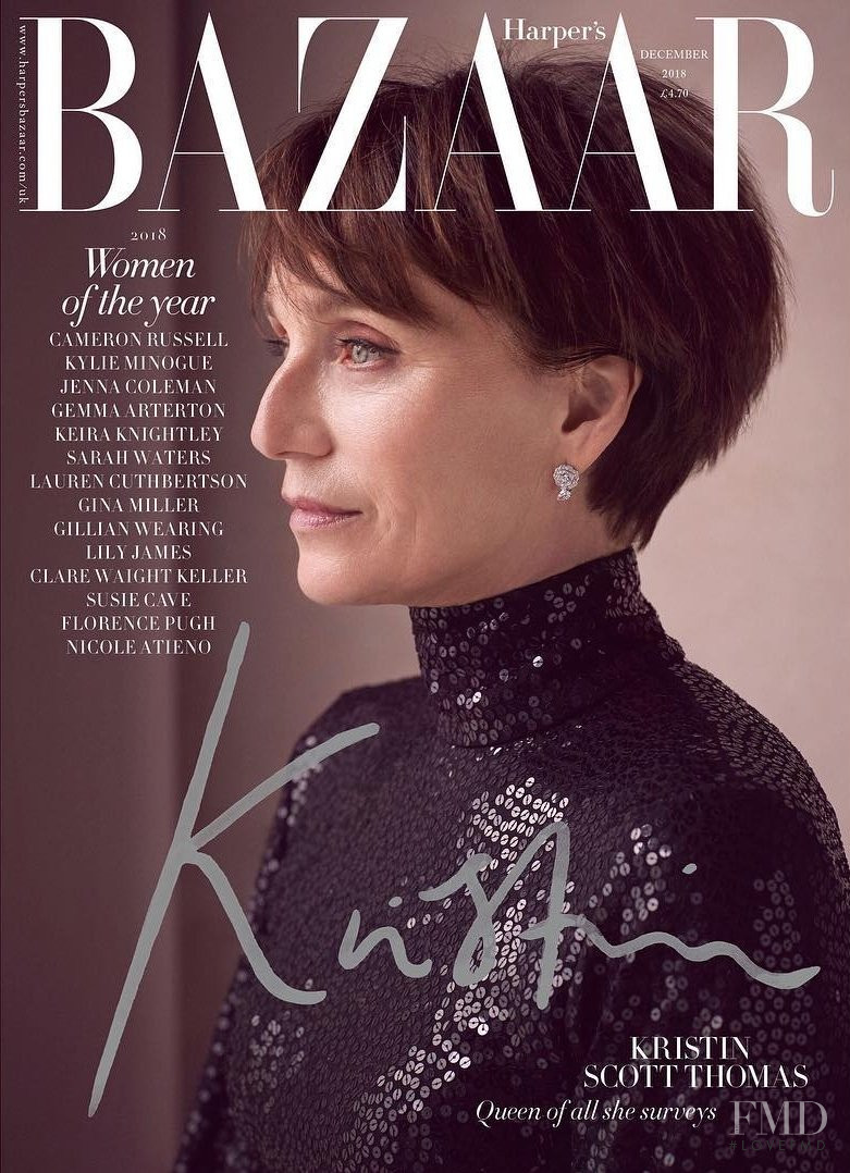 Kristin Scott Thomas featured on the Harper\'s Bazaar UK cover from December 2018