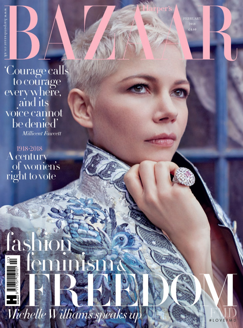 Michelle Williams featured on the Harper\'s Bazaar UK cover from February 2018