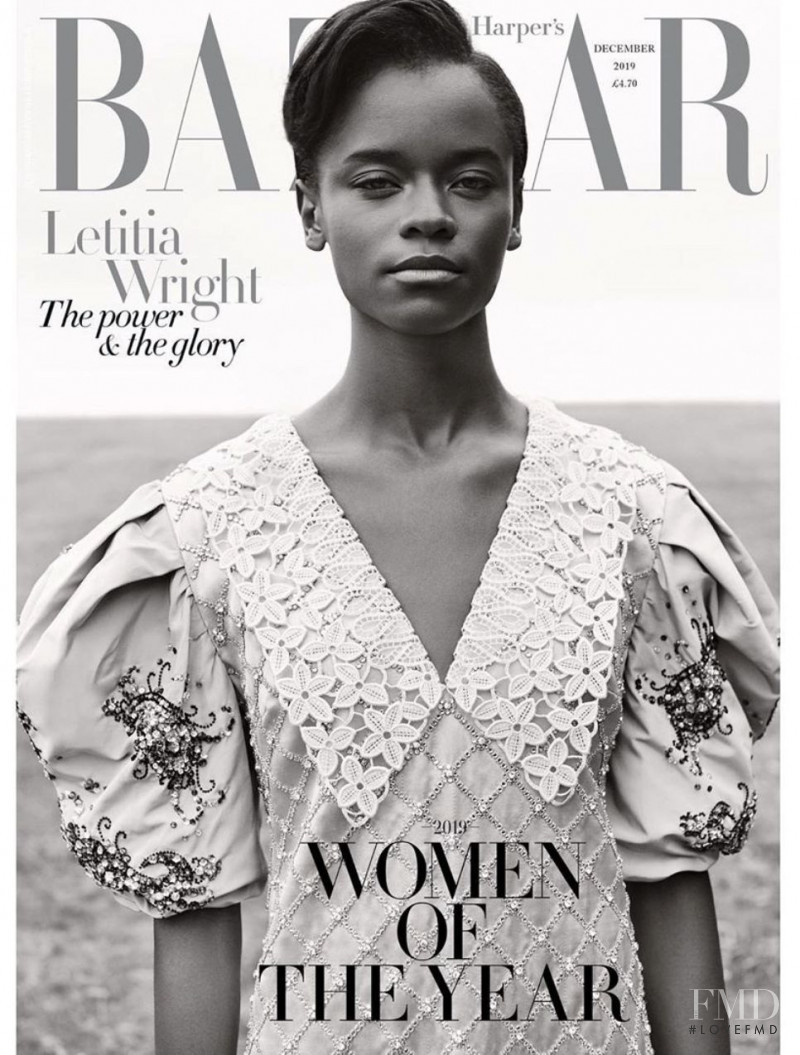 Letitia Wright featured on the Harper\'s Bazaar UK cover from December 2019