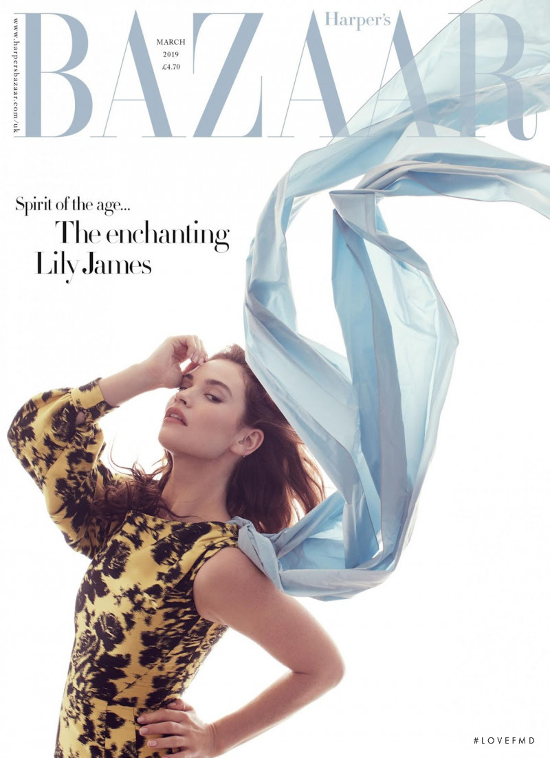 Lily James featured on the Harper\'s Bazaar UK cover from March 2019