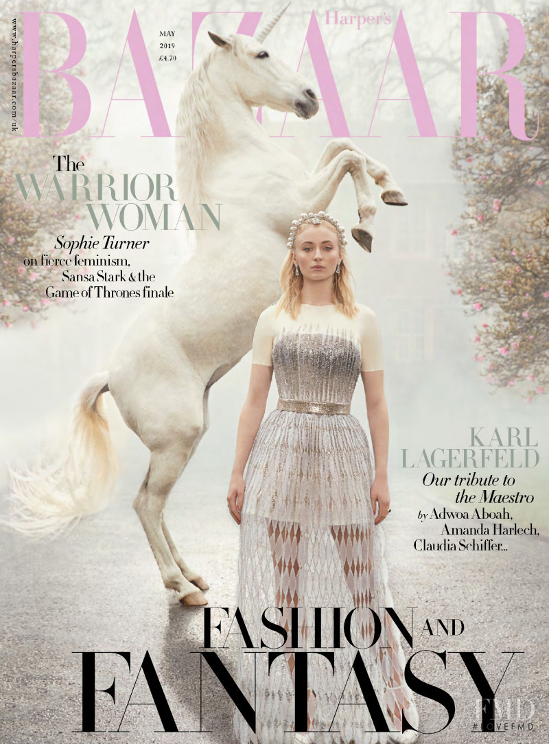 Sophie Turner featured on the Harper\'s Bazaar UK cover from May 2019