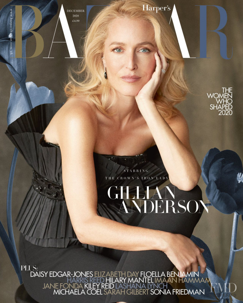 Gillian Anderson featured on the Harper\'s Bazaar UK cover from December 2020