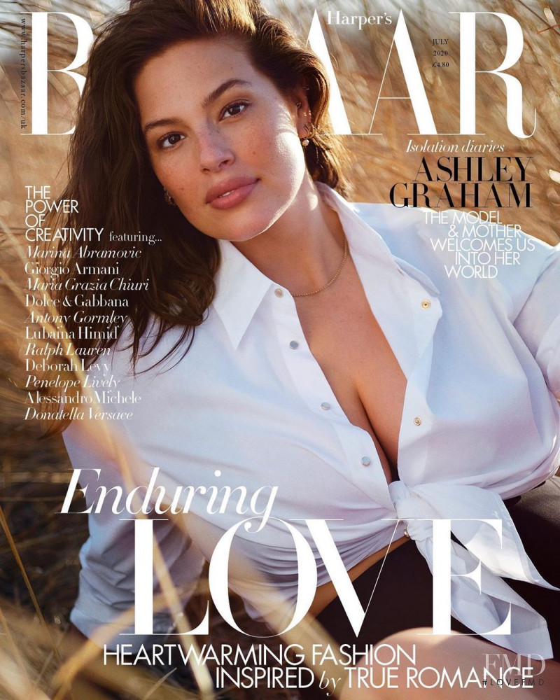 Ashley Graham featured on the Harper\'s Bazaar UK cover from July 2020