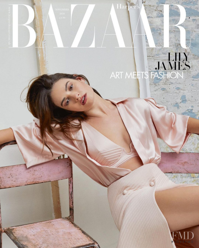Lily James featured on the Harper\'s Bazaar UK cover from November 2020
