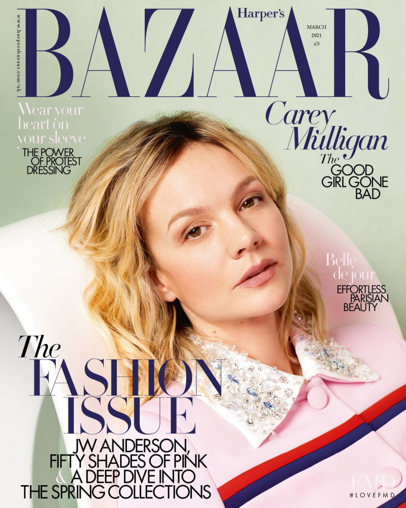 Carey Mulligan featured on the Harper\'s Bazaar UK cover from March 2021