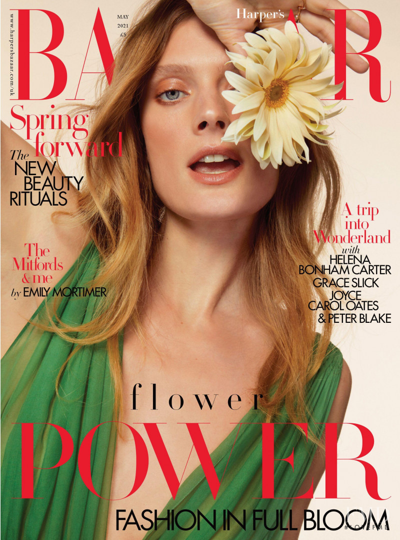 Constance Jablonski featured on the Harper\'s Bazaar UK cover from May 2021