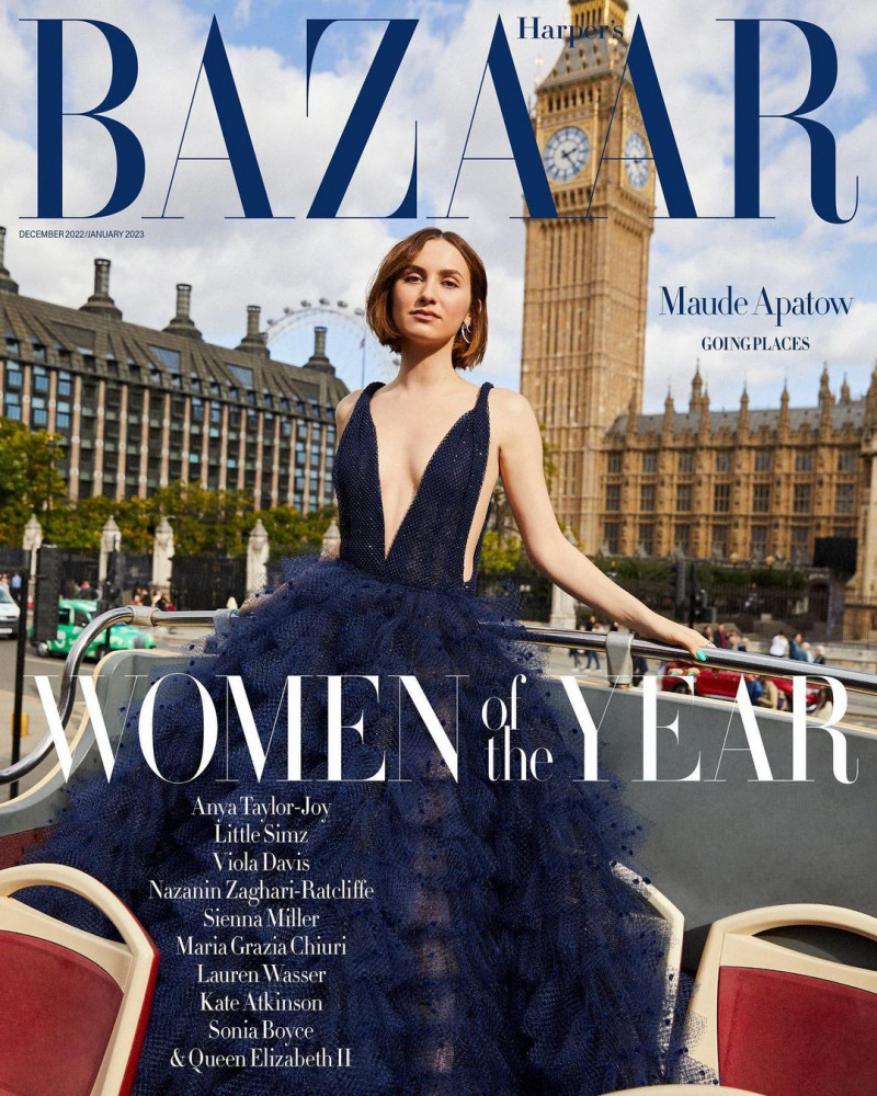 Maude Apatow featured on the Harper\'s Bazaar UK cover from December 2022