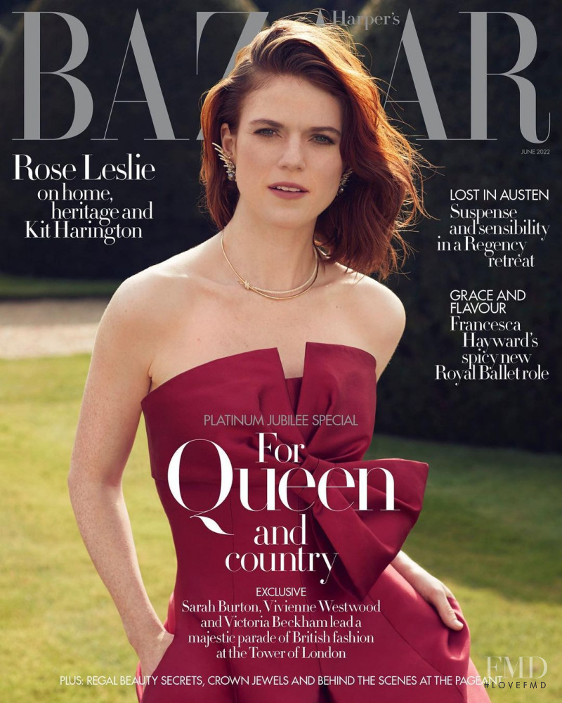 Rose Leslie featured on the Harper\'s Bazaar UK cover from June 2022