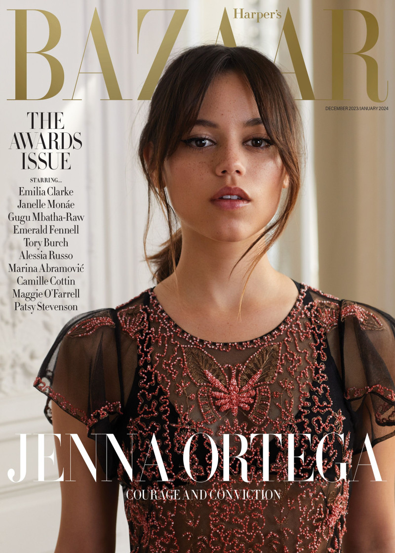 Jenna Ortega featured on the Harper\'s Bazaar UK cover from December 2023