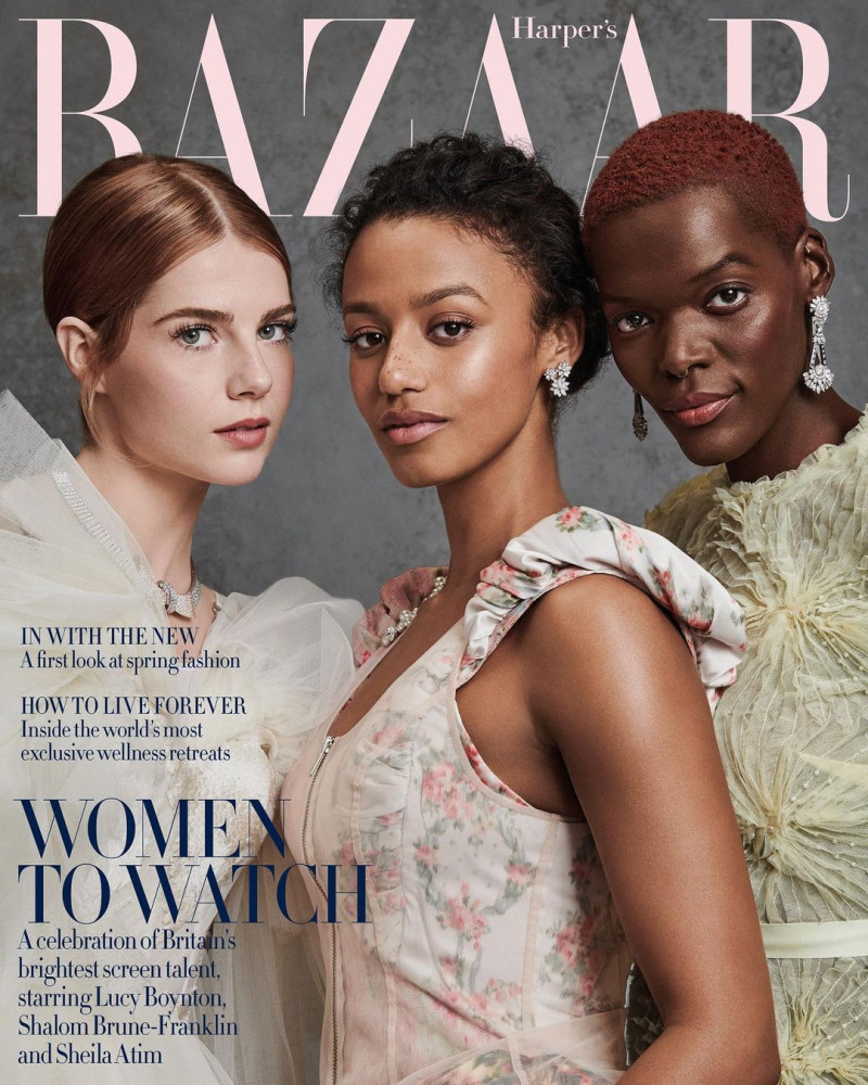 Lucy Boynton, Shalom Brune-Franklin and Sheila Atim featured on the Harper\'s Bazaar UK cover from February 2023