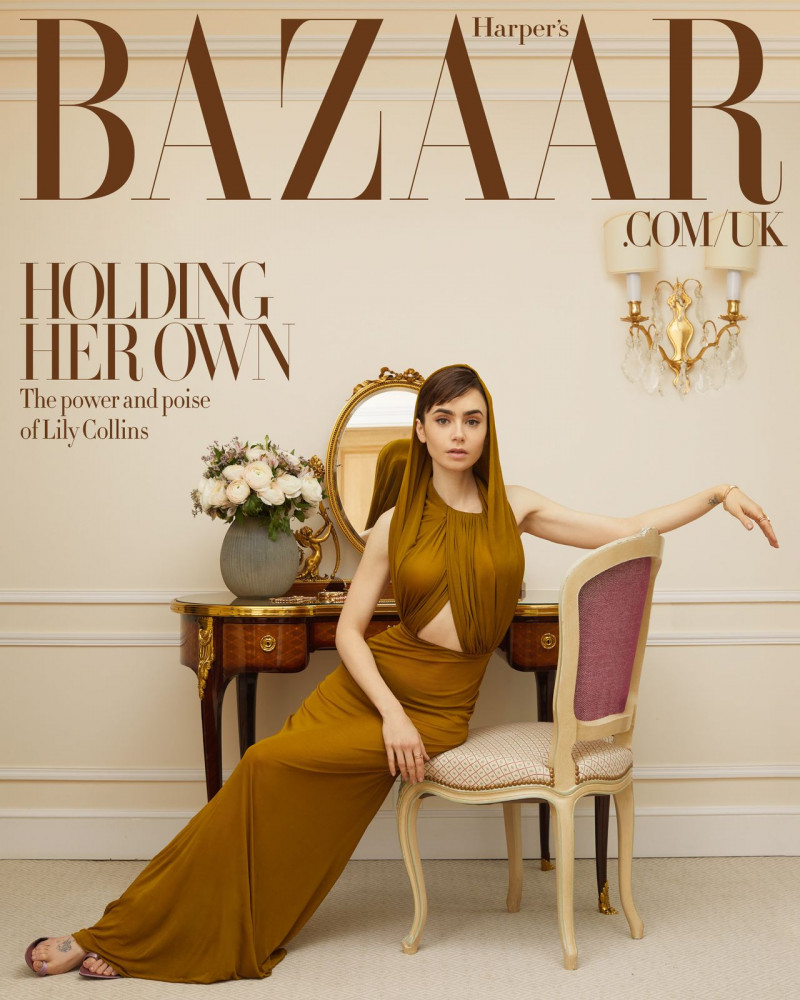 Lily Collins featured on the Harper\'s Bazaar UK cover from March 2023