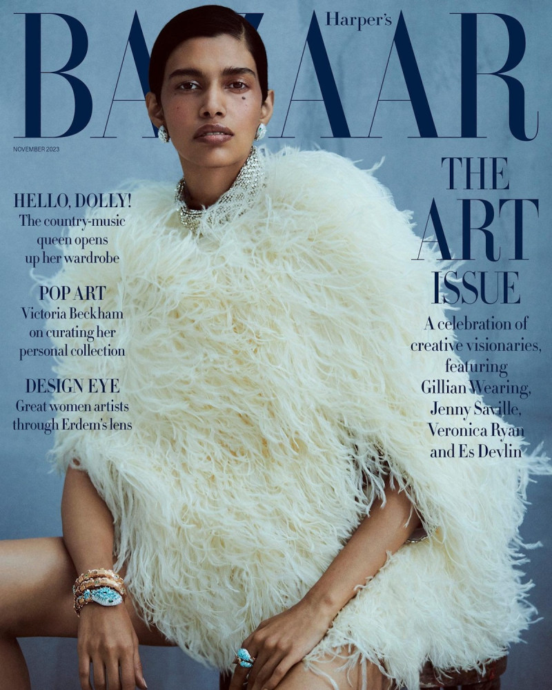 Pooja Mor featured on the Harper\'s Bazaar UK cover from November 2023