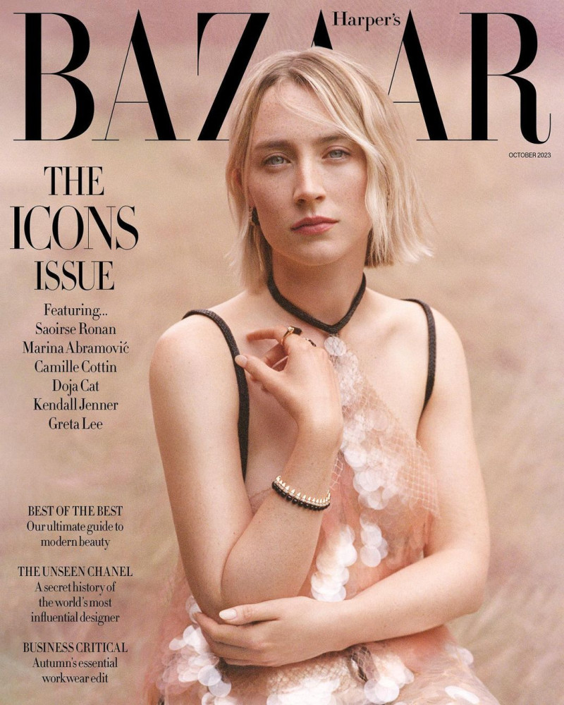 Saoirse Ronan featured on the Harper\'s Bazaar UK cover from October 2023