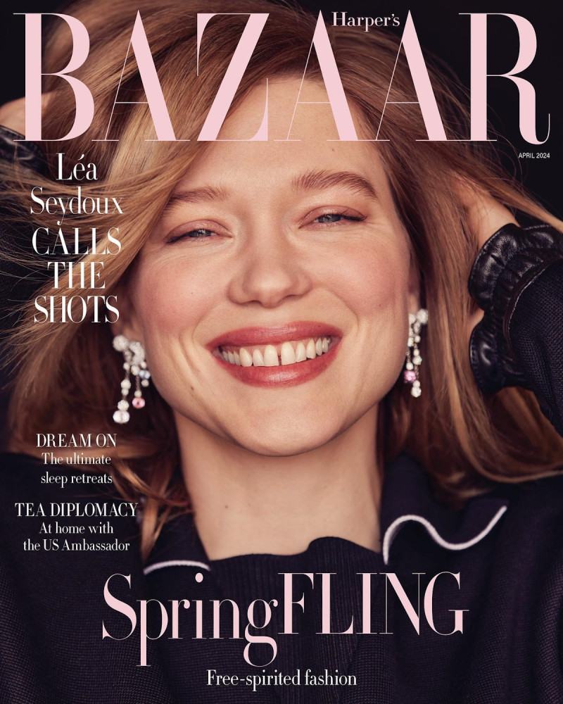 Léa Seydoux featured on the Harper\'s Bazaar UK cover from April 2024