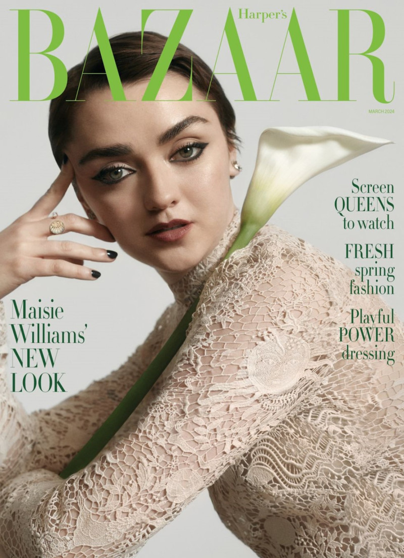 Maisie Williams featured on the Harper\'s Bazaar UK cover from March 2024