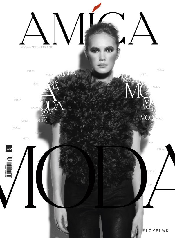 Maria Beljanina featured on the Amica Bulgaria cover from April 2009