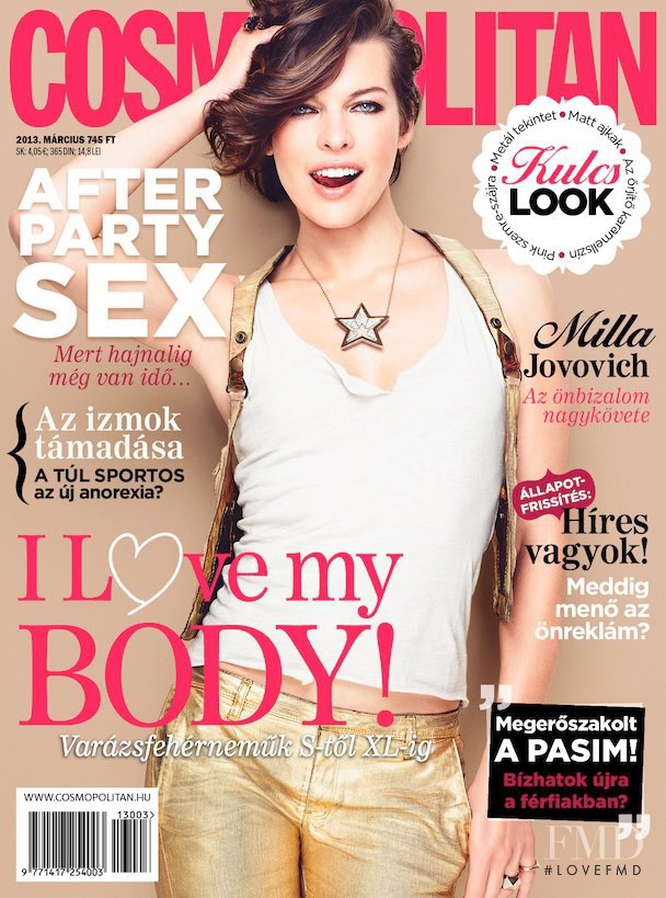 Milla Jovovich featured on the Cosmopolitan Hungary cover from March 2013