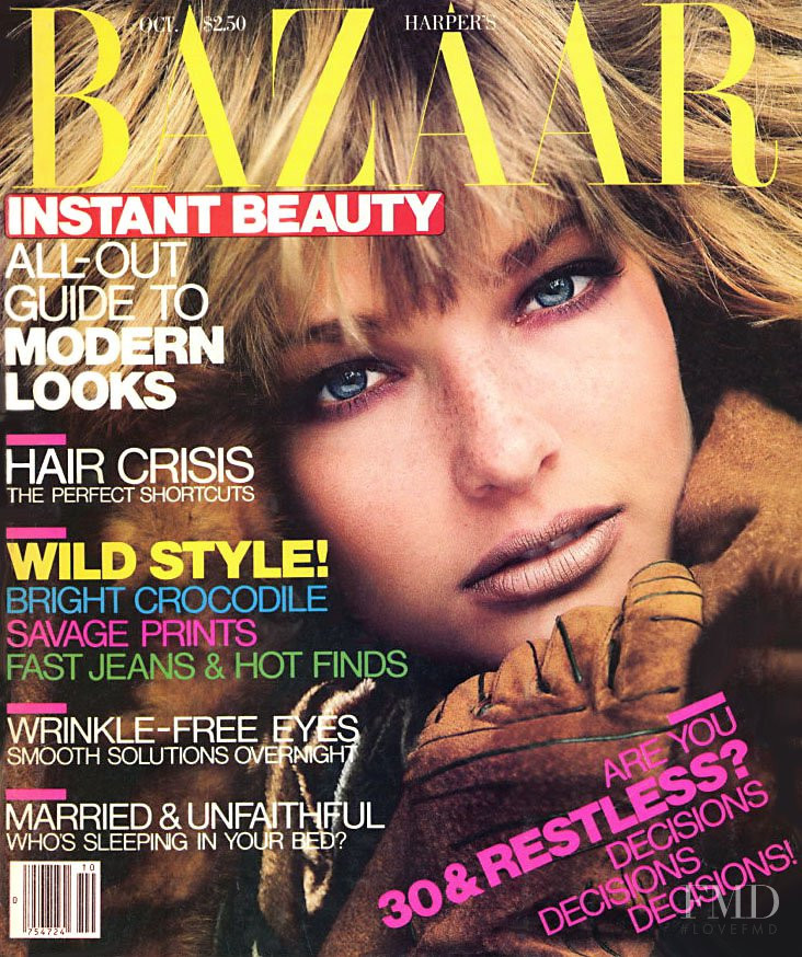 Jeanette Hallen featured on the Harper\'s Bazaar USA cover from October 1984