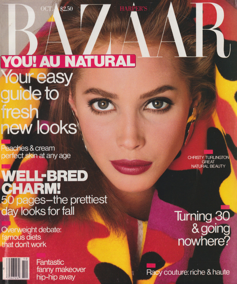 Christy Turlington featured on the Harper\'s Bazaar USA cover from October 1987