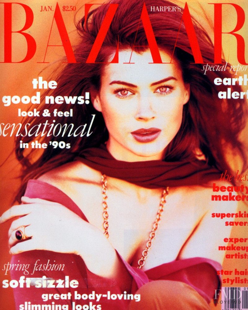 Carre Otis featured on the Harper\'s Bazaar USA cover from January 1989