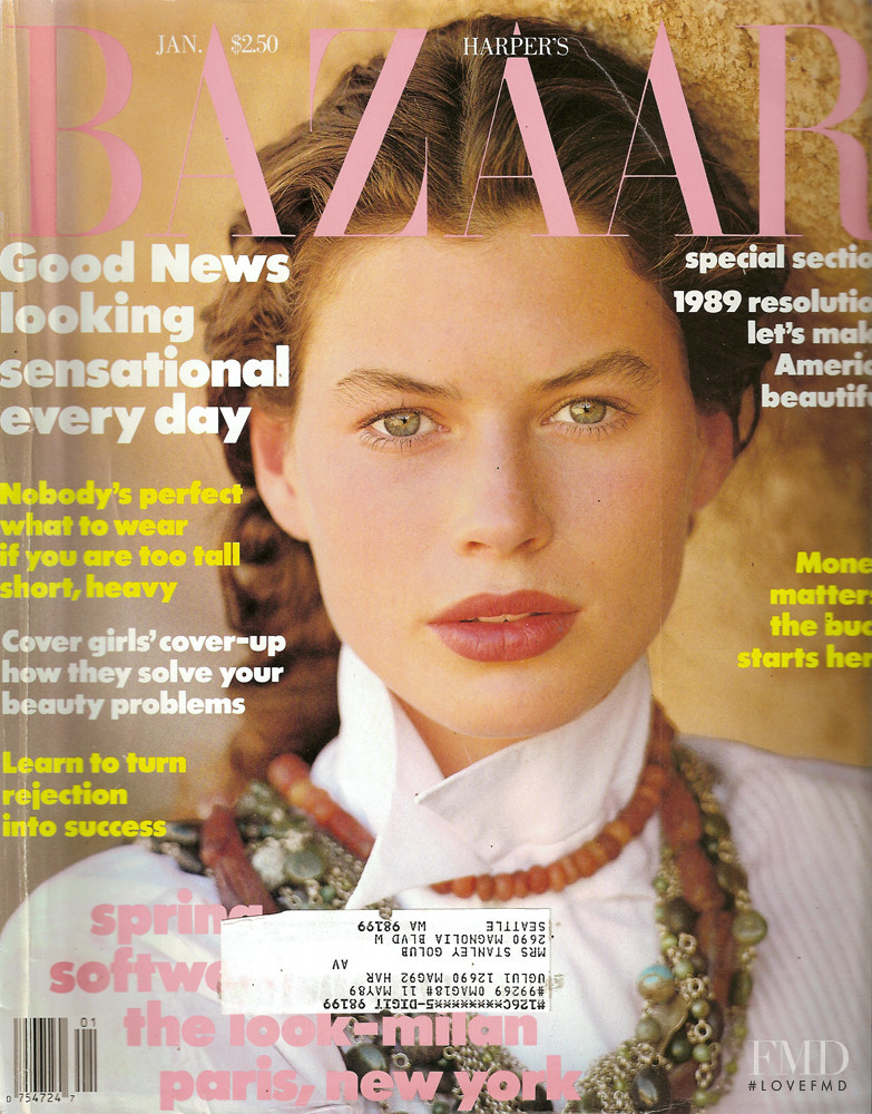 Carre Otis featured on the Harper\'s Bazaar USA cover from May 1989