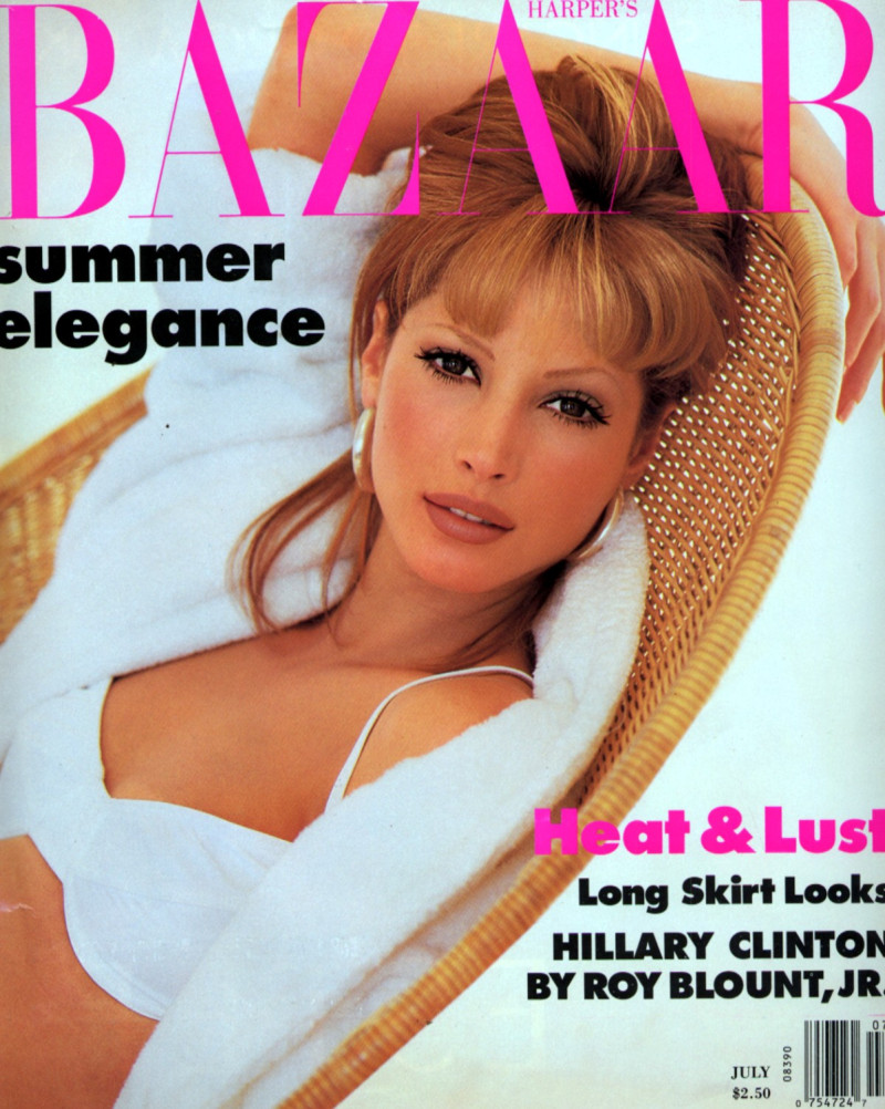 Christy Turlington featured on the Harper\'s Bazaar USA cover from July 1992