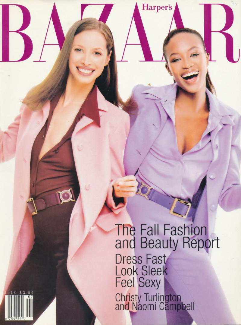 Christy Turlington, Naomi Campbell featured on the Harper\'s Bazaar USA cover from July 1996