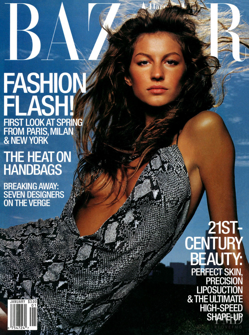 Gisele Bundchen featured on the Harper\'s Bazaar USA cover from January 2000