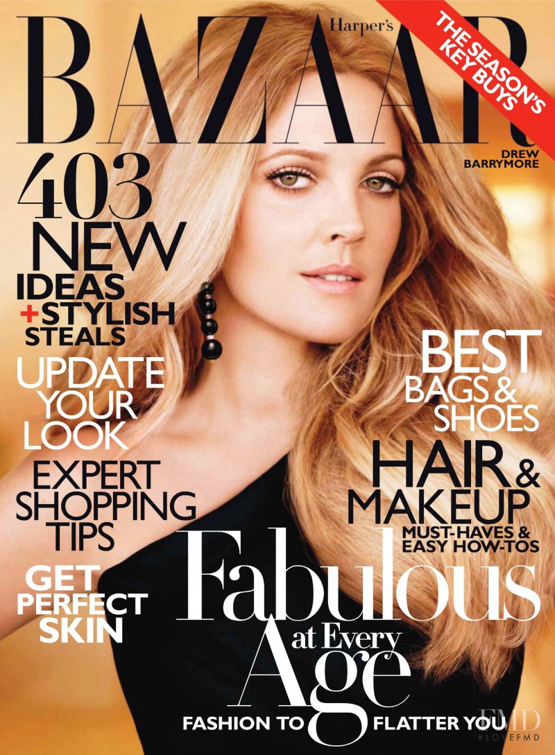Drew Barrymore featured on the Harper\'s Bazaar USA cover from October 2010