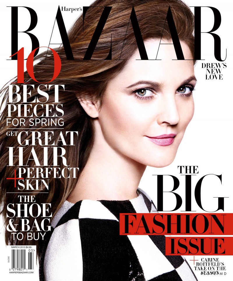 Drew Barrymore featured on the Harper\'s Bazaar USA cover from March 2013