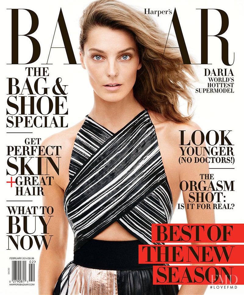 Daria Werbowy featured on the Harper\'s Bazaar USA cover from February 2014
