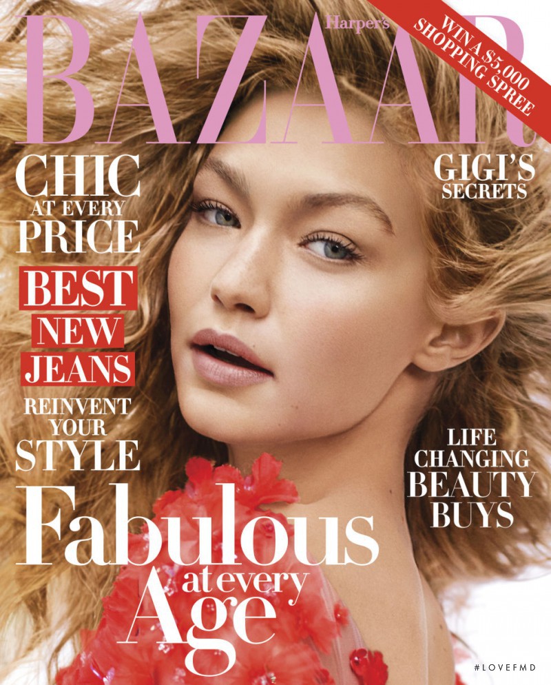 Gigi Hadid featured on the Harper\'s Bazaar USA cover from October 2016