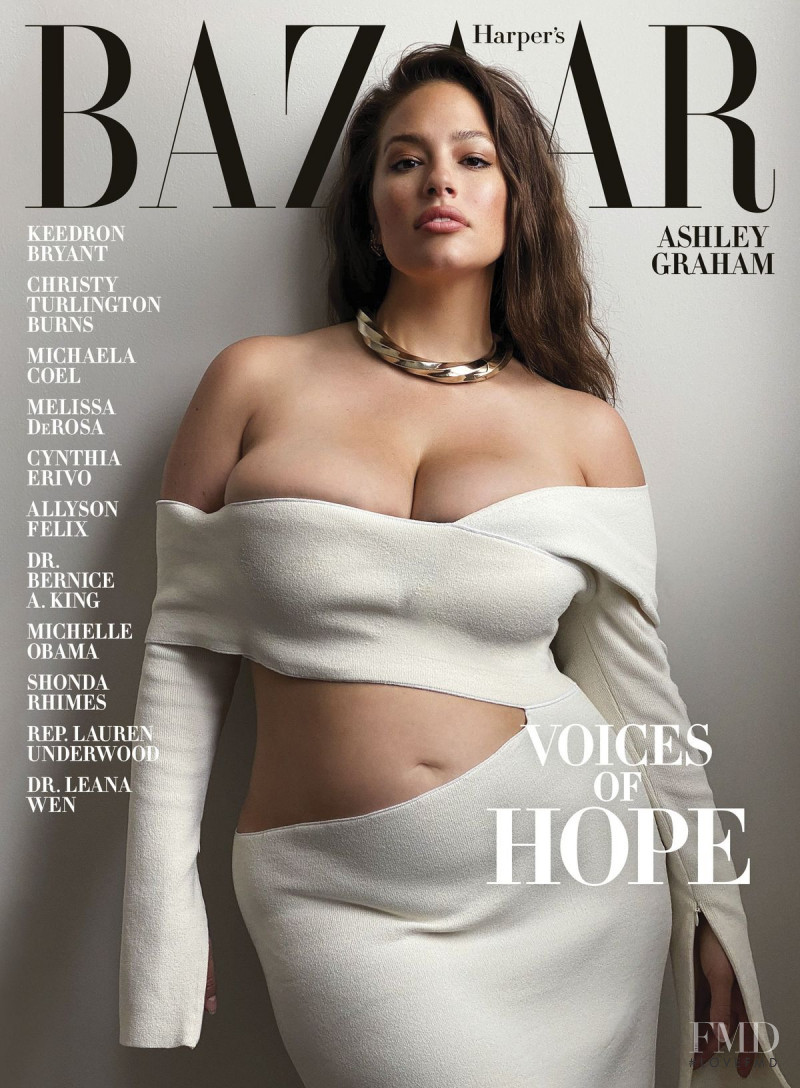 Ashley Graham featured on the Harper\'s Bazaar USA cover from July 2020