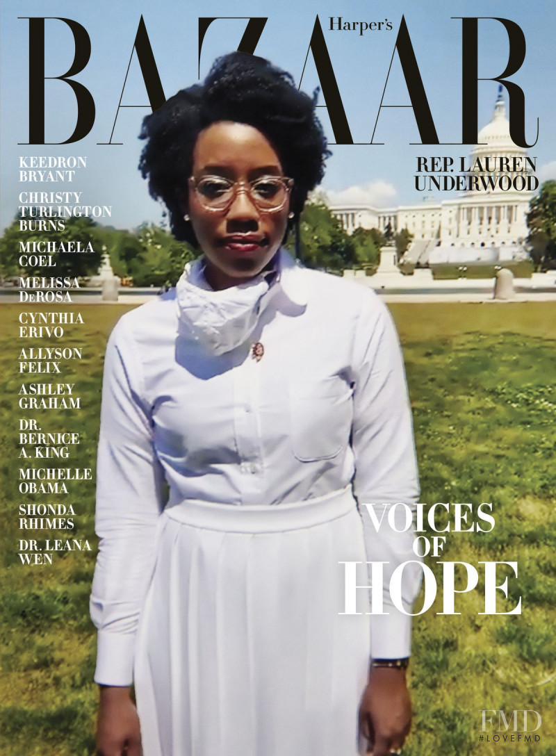Representative Lauren Underwood featured on the Harper\'s Bazaar USA cover from July 2020