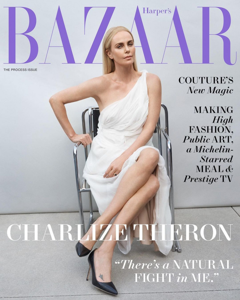 Charlize Theron featured on the Harper\'s Bazaar USA cover from October 2022