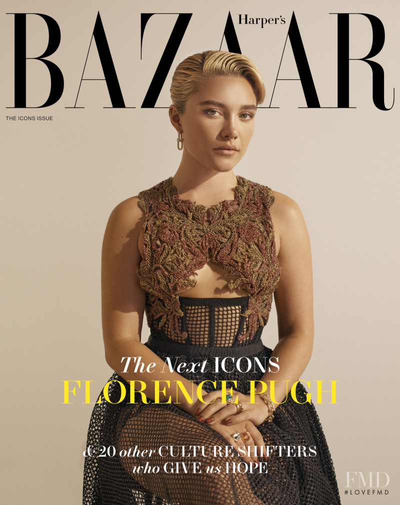 Florence Pugh featured on the Harper\'s Bazaar USA cover from September 2022