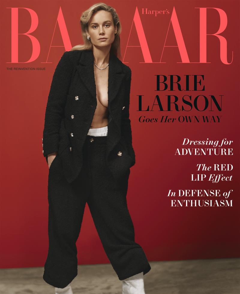 Brie Larson featured on the Harper\'s Bazaar USA cover from April 2023