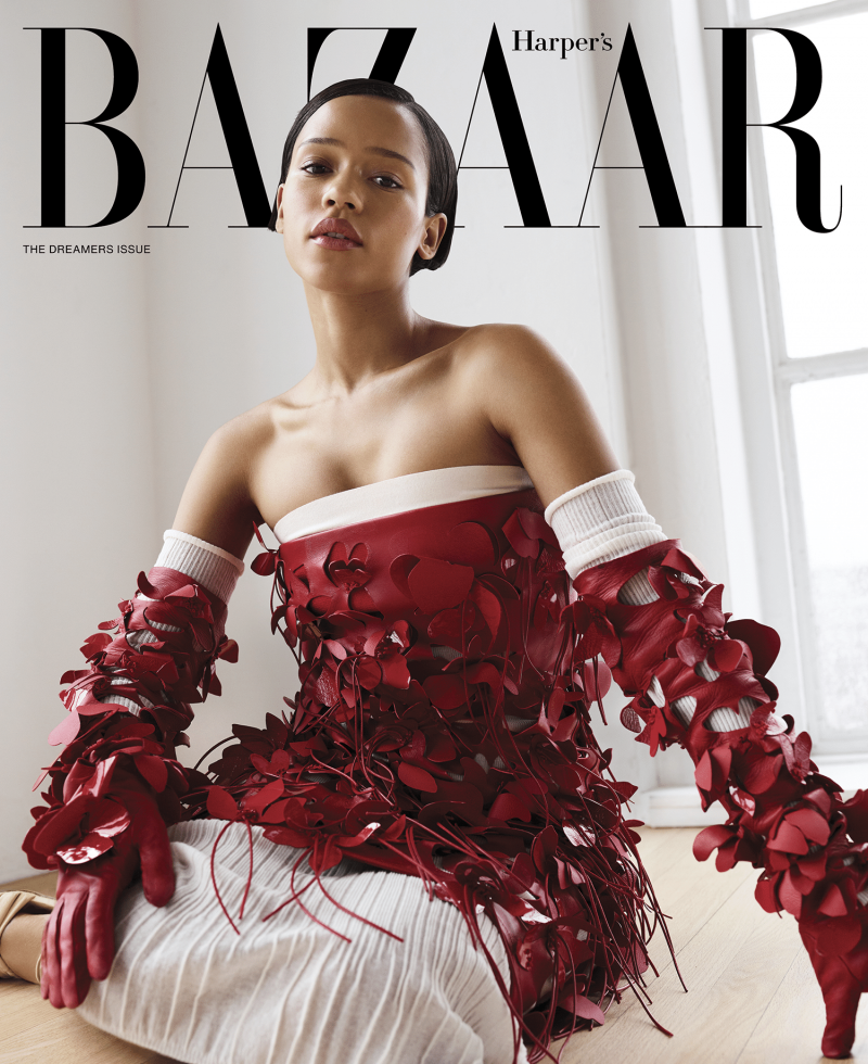 Taylor Russell featured on the Harper\'s Bazaar USA cover from February 2023